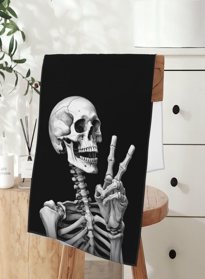 Dewoofly Rock and Roll Skull Skeleton Absorbent Fingertip Towels, Hippie Hand Towel for Hotel All Season 12 x 27.5 inch - Image 4